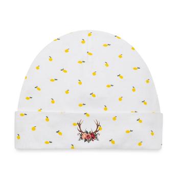 Hirschgeweih & Rosen - Boho Nature Design - Baby Premium Organic Mütze - Weiß/Zitronengelb - Vorne