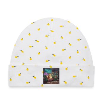 Chill Katze Auf Neon Plaid - Baby Premium Organic Mütze - Weiß/Zitronengelb - Vorne