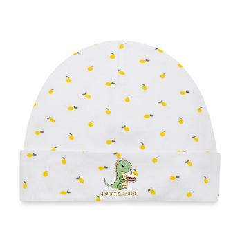Dino mit einer Geburtstagstorte  - Baby Premium Organic Mütze - Weiß/Zitronengelb - Vorne