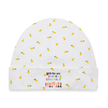 Wir für ein buntes Stadtbild. Bunte Nation - Baby Premium Organic Mütze - Weiß/Zitronengelb - Vorne