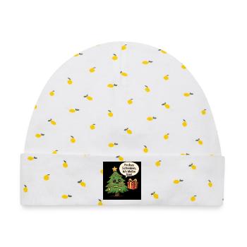 Fröhliches Schenken Weihnachtsbaum - Baby Premium Organic Mütze - Weiß/Zitronengelb - Vorne