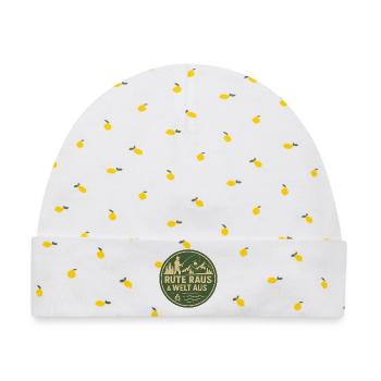 Rute Raus & Welt Aus Patch - Baby Premium Organic Mütze - Weiß/Zitronengelb - Vorne