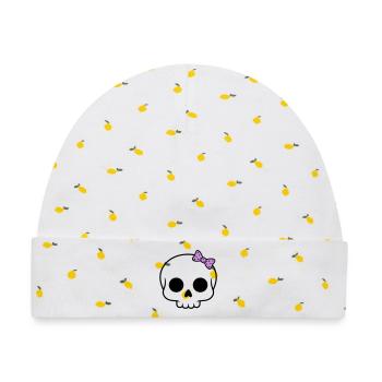 Süßer Totenkopf mit Schleife | Girly Goth - Baby Premium Organic Mütze - Weiß/Zitronengelb - Vorne