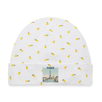 Pariser Skyline-Eiffeldruck - Baby Premium Organic Mütze - Weiß/Zitronengelb - Vorne