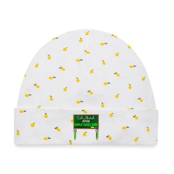 SCHULKIND 2026 MAXIMILIAN - Baby Premium Organic Mütze - Weiß/Zitronengelb - Vorne