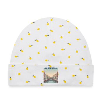 Amsterdamer Kanäle bei Sonnenuntergang - Baby Premium Organic Mütze - Weiß/Zitronengelb - Vorne