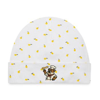Bulldogge Chef Pizzateig Werfen Cartoon Design - Baby Premium Organic Mütze - Weiß/Zitronengelb - Vorne