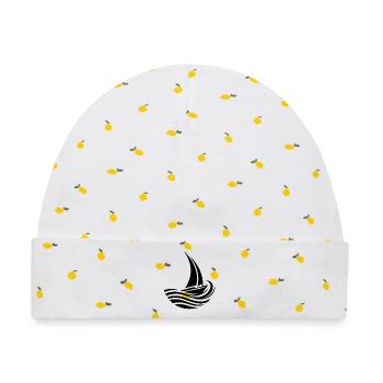 Minimalistisch maritim Segelboot trifft Welle - Baby Premium Organic Mütze - Weiß/Zitronengelb - Vorne