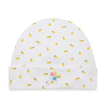 Bunte Katze mit schwebenden Ballons Illustration - Baby Premium Organic Mütze - Weiß/Zitronengelb - Vorne