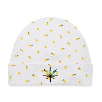 Cannabis / Marihuana / Hanf, Outl Rainbow Verlauf - Baby Premium Organic Mütze - Weiß/Zitronengelb - Vorne