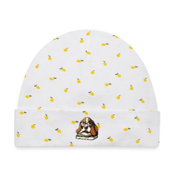 Niedliches Basset Hound Dog Lesebuch mit Brille - Baby Premium Organic Mütze - Weiß/Zitronengelb - Vorne