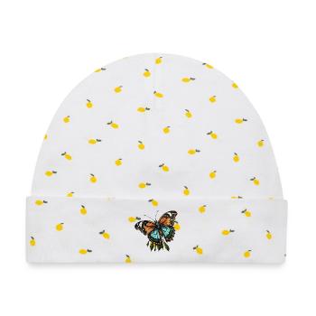 Orangener Teal-Schmetterling - Baby Premium Organic Mütze - Weiß/Zitronengelb - Vorne