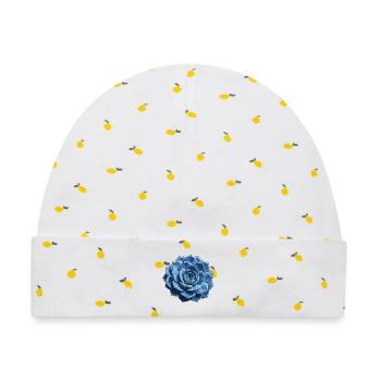 Blau Geometrische Rosette - Baby Premium Organic Mütze - Weiß/Zitronengelb - Vorne