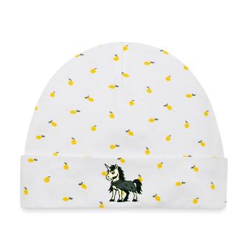 Dunkler, abtrünniger Einhorn mit zerfetztem Umhang-Schleichen - Baby Premium Organic Mütze - Weiß/Zitronengelb - Vorne