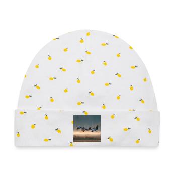 Graue Kraniche Morgennebel Zugvögel Golden Light - Baby Premium Organic Mütze - Weiß/Zitronengelb - Vorne