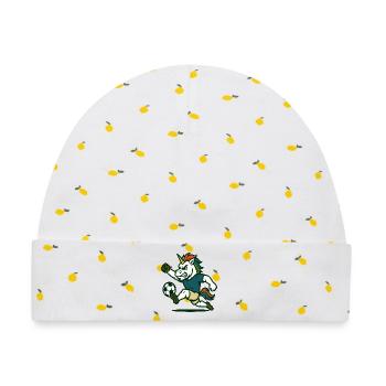 Unicorn Soccer Maskottchen kickt mit Kraft - Baby Premium Organic Mütze - Weiß/Zitronengelb - Vorne