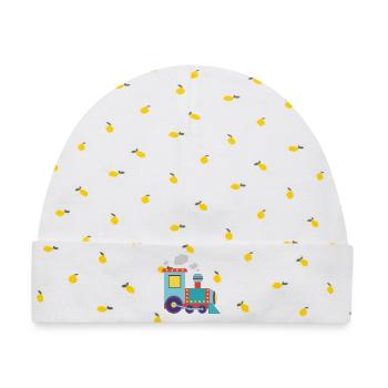 Bunte Spielzeug-Dampflok-Illustration - Baby Premium Organic Mütze - Weiß/Zitronengelb - Vorne