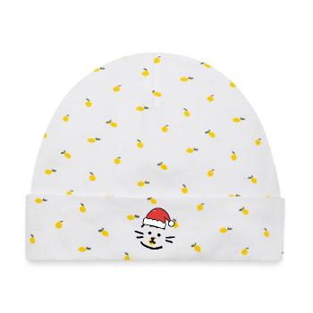 Cat with christmas hat - Baby Premium Organic Mütze - Weiß/Zitronengelb - Vorne