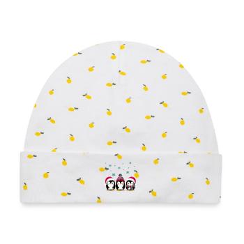 Drei Pinguine mit Weihnachtsmützen - Baby Premium Organic Mütze - Weiß/Zitronengelb - Vorne