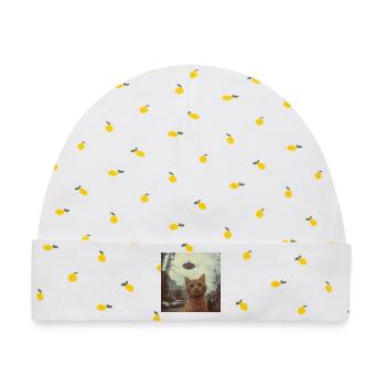 UFO-Katze über Neonstadt - Baby Premium Organic Mütze - Weiß/Zitronengelb - Vorne