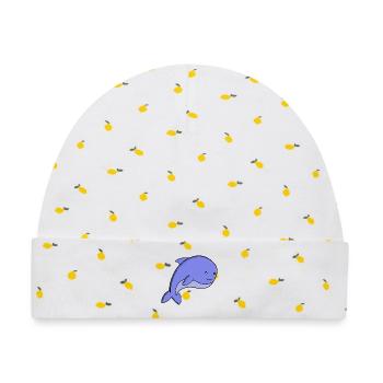 Süßer blauer Fisch-Kawaii-Delfin- oder Schweinswal-Cartoon - Baby Premium Organic Mütze - Weiß/Zitronengelb - Vorne