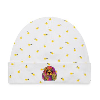 Cavalier King Charles Spaniel - Baby Premium Organic Mütze - Weiß/Zitronengelb - Vorne