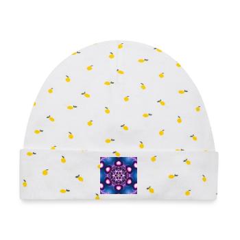 Neon Mandala Kaleidoskop - Baby Premium Organic Mütze - Weiß/Zitronengelb - Vorne