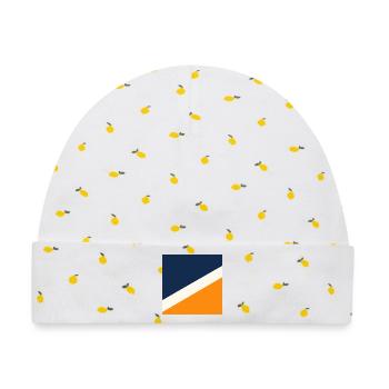 Blaue und Orange Geometrie - Baby Premium Organic Mütze - Weiß/Zitronengelb - Vorne