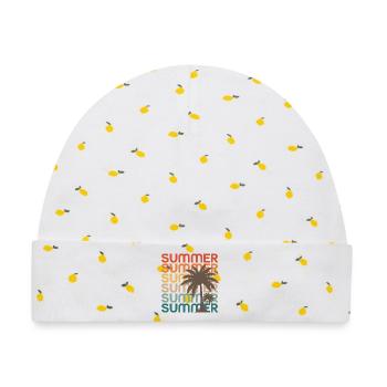 Retro Sommer Palmen Sonnenuntergang Vibes - Baby Premium Organic Mütze - Weiß/Zitronengelb - Vorne