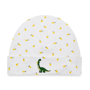  Dino - Baby Premium Organic Mütze - Weiß/Zitronengelb - Vorne