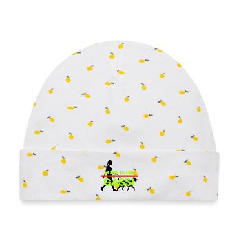 BORN TO GO GASSI! DOGMOM HUNDELIEBE PFOTENLIEBE - Baby Premium Organic Mütze - Weiß/Zitronengelb - Vorne