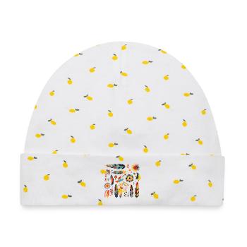 Boho Feder und Blüten Muster - Baby Premium Organic Mütze - Weiß/Zitronengelb - Vorne