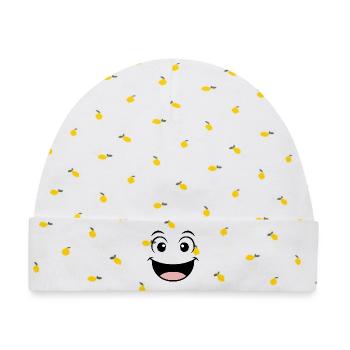 Gute Laune Gesicht - Baby Premium Organic Mütze - Weiß/Zitronengelb - Vorne