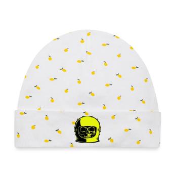 Skull Helm Popart - Baby Premium Organic Mütze - Weiß/Zitronengelb - Vorne