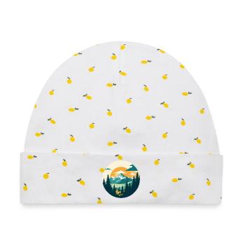 Berge Bergwald Hochgebirge Hiking Kreis Motiv - Baby Premium Organic Mütze - Weiß/Zitronengelb - Vorne