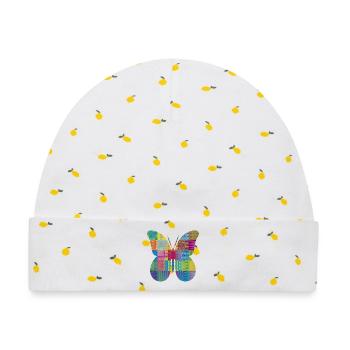 Bunter Patchwork-Schmetterling - Baby Premium Organic Mütze - Weiß/Zitronengelb - Vorne