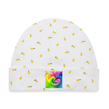 Farbwirbel Neon Regenbogen - Baby Premium Organic Mütze - Weiß/Zitronengelb - Vorne