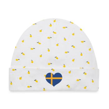 Schwedisches Flaggenherz - Baby Premium Organic Mütze - Weiß/Zitronengelb - Vorne