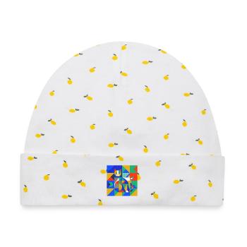 Geometrische Katzenmosaik - Baby Premium Organic Mütze - Weiß/Zitronengelb - Vorne