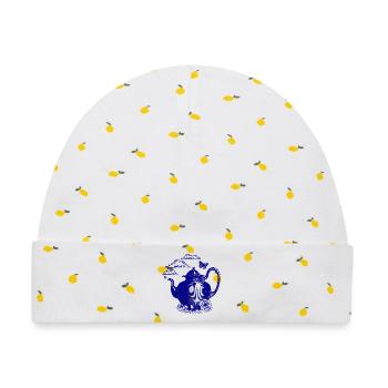 Blauer Teekessel im Wolkenzauber - Baby Premium Organic Mütze - Weiß/Zitronengelb - Vorne