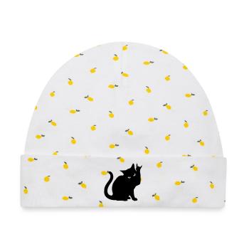 Schwarze Katze – Devil Horns Silhouette - Baby Premium Organic Mütze - Weiß/Zitronengelb - Vorne