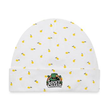 Lucky Charm Leprechaun-Hat Design - Baby Premium Organic Mütze - Weiß/Zitronengelb - Vorne