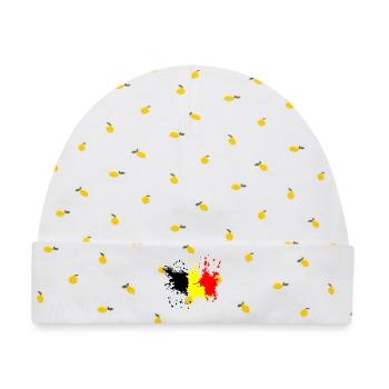 Belgienflagge Splash - Baby Premium Organic Mütze - Weiß/Zitronengelb - Vorne
