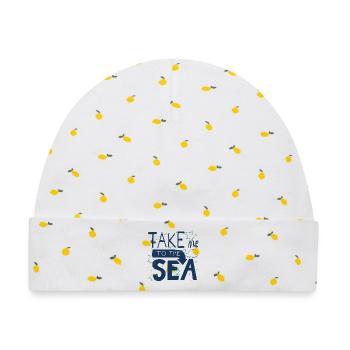 Take Me to the Sea – Doodle Meer Urlaub - Baby Premium Organic Mütze - Weiß/Zitronengelb - Vorne