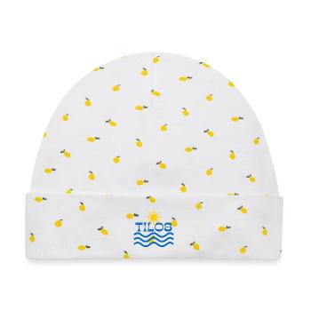 Tilos Sonnenwellen-Logo - Baby Premium Organic Mütze - Weiß/Zitronengelb - Vorne