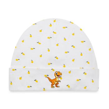 Dino Velociraptor Dinosaurier - Baby Premium Organic Mütze - Weiß/Zitronengelb - Vorne
