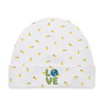 Earth Love Globe Logo - Baby Premium Organic Mütze - Weiß/Zitronengelb - Vorne