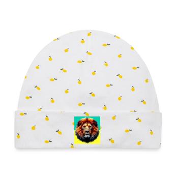 Löwe - Baby Premium Organic Mütze - Weiß/Zitronengelb - Vorne