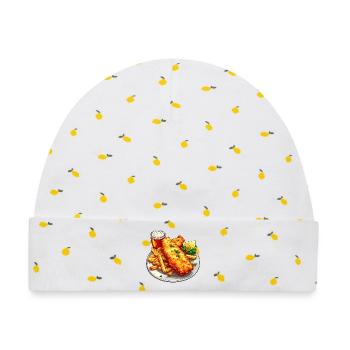 Fish and Chips - Baby Premium Organic Mütze - Weiß/Zitronengelb - Vorne