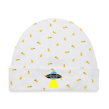 UFO Alien Raumschiff Licht - Baby Premium Organic Mütze - Weiß/Zitronengelb - Vorne